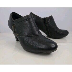 Clarks Bendables Brown Leather Zip Up Block Heel Ankle Boots Heels Women's 8.5 M